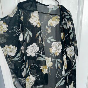 Blue Floral Lightweight Wrap/Cover Up - Size Small